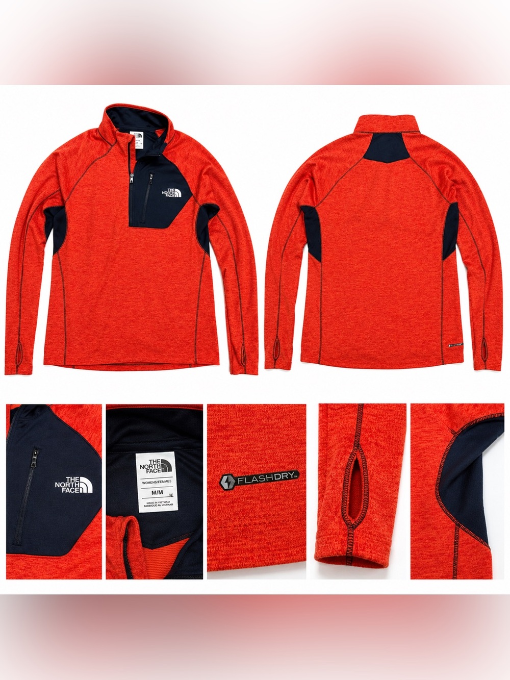 The North Face FlashDry Men’s Medium 1/4 Zip Pullover Orange Navy Athletic Top